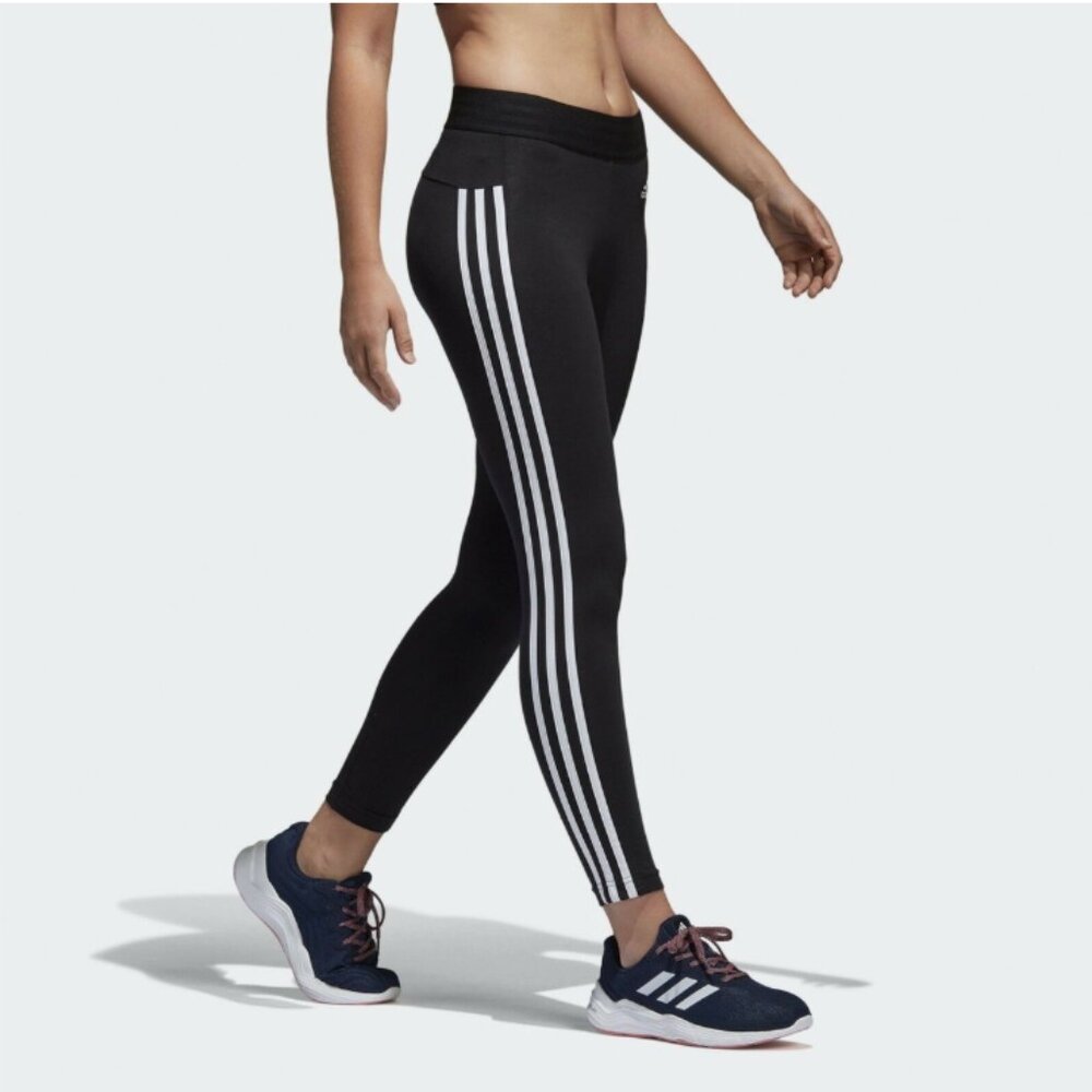 Adidas High-Rise Climalite Leggings — Black w/ White Stripes (Classic 3-Stripes)